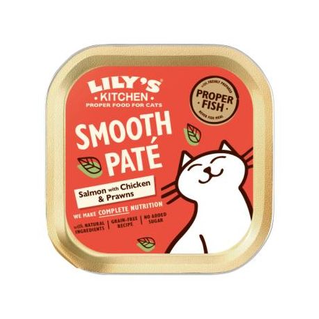 Humide pour chat terrine - Saumon avec du poulet et des crevettes 85g