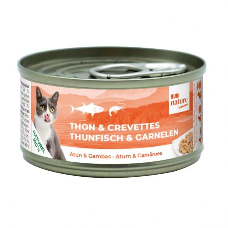 Boite humide pour chat Bubi Nature, thon/crevettes, 70g